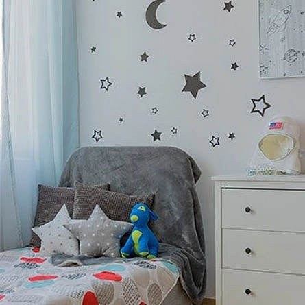 ausdrucksstark - Wandsticker Sterne und Mond im Kinderzimmer an die Wand geklebt.